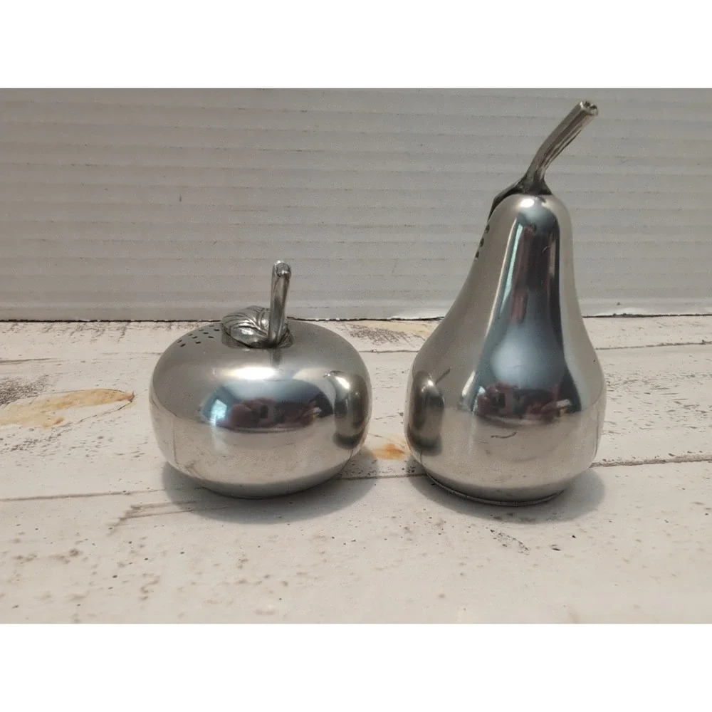 Kirk Steiff Pewter Salt & Pepper Shakers Apple Pear Silvertone